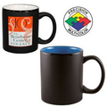 11 Oz. 2 Tone Satin Hilo C-Handle Mug - Screen Printed (Black/Powder Sky Bl